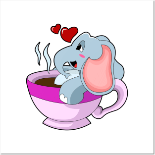 Elephant with Coffee Cup Posters and Art